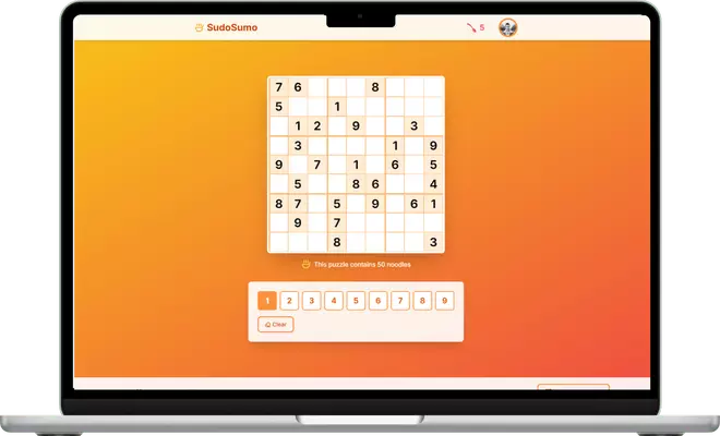 Desktop screenshot of the SudoSumo app displaying a sudoku puzzle on the screen.